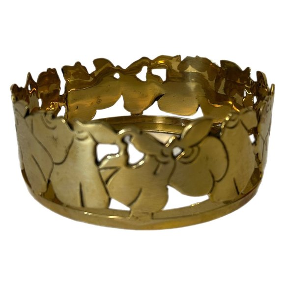 Brass Pillar Candle Ring Holder Fruit Design Base/Top Large Decorative Vtg India - Picture 1 of 4